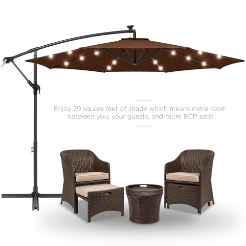 Best Choice Products 10ft Solar LED Offset Cantilever Hanging Market Patio Umbrella, 8 Sturdy Ribs, Easy Adjustment - Brown - color: Brown, size: Offset