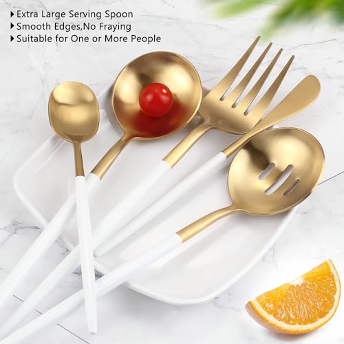 Serving Utensils,Set of 5 Matte Whitegold Large Serving Spoon,Slotted Serving Spoon and Serving Fork,with Sugar Spoons and Butter Knife,Stainless Steel Serving Utensils Set for Party Catering Buffet - color: Whitegold