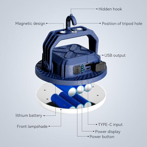 VAVOFO 30W LED Camping Lantern Rechargeable, 3000LM,124 LED with 3 Lighting Modes, 7200mAh Portable Tent Light with Magnet, IP65 Waterproof for Emergencies ,Power Outages,Hurricane (Blue) - size: 30W(Blue)
