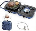 Gonex Camping Stove with 2 Burner Griddle & Grates, Portable Foldable Cooking Stove with Total 16,000 BTU, Two Piezo Ignition Adjustable Burners for Camping (Blue) - color: Blue