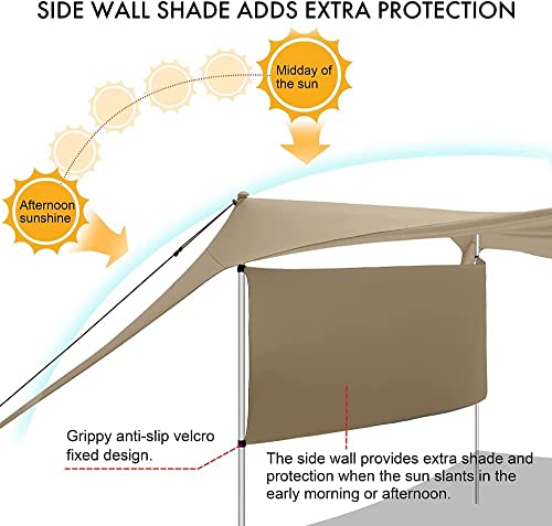 Beach Canopy Tent Shade with Sidewalls 10x10FT, 6.6FT Tall, UPF50+ Sun Shelter, Windproof & Water Resistant, Includes Guylines Sand Shovel Stability Poles, Easy Up for Beach Outdoor Camping Backyard - color: Flaxen