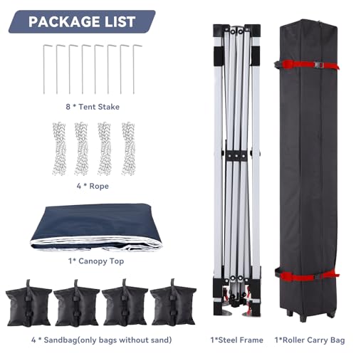 10x10 Ft Pop Up Canopy Tent with 1 Sidewall, Instant Portable Shelter with Vented Roof and Wheeled Carry Bag, Outdoor Sun Shade for Beach, Camping, Patio, Bonus 4 Canopy Sand Bags, Navy Blue - color: Navy Blue, size: 1 Side Wall