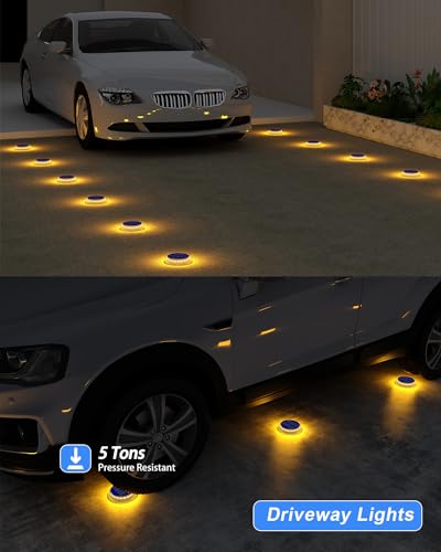 DetarZinLED Solar Step Lights Outdoor Waterproof, 4 Pack Warm White Flat Lights Solar Powered for Outside Stair, Deck, Dock, Pathway, Driveway, Ground - size: 4pcs Warm White Round