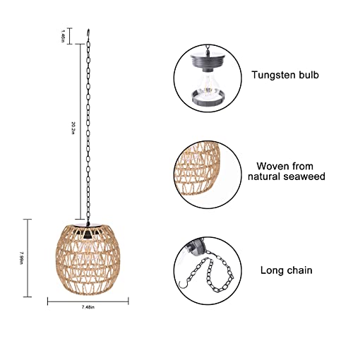 Livinlarge Boho Pendant Solar Light Rustic Hand-Woven Rattan Chandelier Coastal Retro Lamp Wedding Garden Courtyard Hallway Entryway Decoration. - style: Solar Pendant Lamp