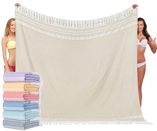 Widdonen Giant Turkish Beach Towel Blanket 85x75 Cotton XXL Extra Large Oversided Bath Pool Blankets XL Huge Bed Sand Free Throw Towels Picnic Outdoor Big Quilt Necessities Cloud Gifts for Adult - color: Zdiamond Beige, size: XXL(85×75 in,215×190 cm)