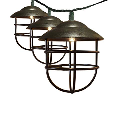 ACRAFT String Lights for Patio Metal Cage with Vintage Style Connectable Brown Lantern Pendant Lighting for Thanksgiving Christmas Lights for Tree Branches Outdoor Garden 10 Bulbs 7.1ft (Plug in)