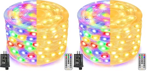 Ollny Christmas Lights Warm and Multicolor, 600LED 197FT Christmas Tree Lights IP67 Waterproof, Plug in Fairy Light with Remote 11 Modes Timer, Xmas Light for Outdoor Indoor House Holiday (Pack of 2) - color: Warm and Multicolor, size: 600 LEDs (Pack of 2