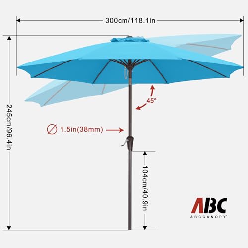 ABCCANOPY 10FT Patio Umbrella, Outdoor Windproof Table Umbrella with Push Button Tilt and Crank for Garden, Lawn, Deck & Backyard (Aquamarine) - color: Aquamarine, size: 10FT