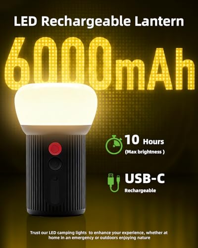 EZVALO LED Rechargeable Camping Lantern, 6000mAh Emergency Outdoor Tent Light for Camping, IPX5 Water Resistant Portable Tent Lantern for Hiking, Backpacking, Fishing, Hurricane, Outages (Black) - color: Black