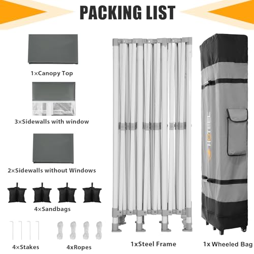 HOTEEL 10x30 Heavy Duty Pop Up Canopy Tent with 5 Sidewalls&Wheeled Bag, Commercial Event Party Tent Wedding Instant Canopy Waterproof, Upgraded Thicked Hexagonal Legs, UV 50+, Gray - color: Gray, size: 10x30FT (+5 Walls)