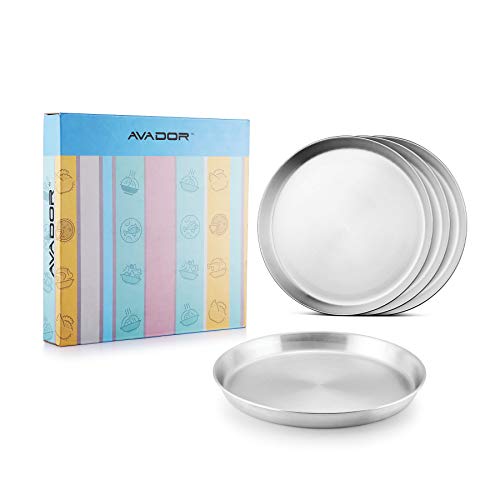 Avador® 18/8 Stainless Steel Products for Dining | Camping | Outdoor BPA Free Dishwasher Safe (Set of 4 Deep Round Plates) - color: Set of 4 Deep Round Plates