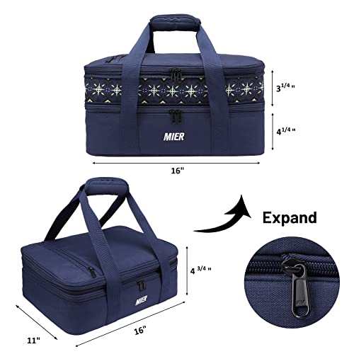 MIER Insulated Double Casserole Carrier Bag for Lasagna Lugger, Potluck Parties, Picnic, Beach, Fits 9 x 13 Inches Baking Dish, Casserole Dish, Expandable, Dark Blue - color: Dark Blue