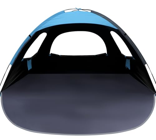 WhiteFang Beach Tent Anti-UV Portable Sun Shade Shelter for 3/4/6/8 Person, Extendable Floor with 3 Ventilating Mesh Windows Plus Carrying Bag, Stakes and Guy Lines - color: Blackout Shelter-Blue, size: 4 Person