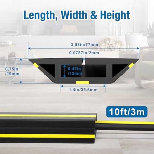 Eapele 10 ft Floor Cable Cover Protector, Heavy Duty PVC Duct Easy to Unroll, Prevent Trip Hazard for Home Office or Outdoor Settings - color: Yellow & Black, size: 10 feet-1pc