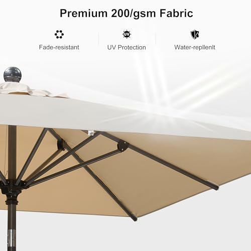 PURPLE LEAF 6.5' x 6.5' Square Patio Umbrella Outdoor Table Umbrella Aluminum Frame Market Umbrella Sun Umbrella with 8 Sturdy Ribs & Tilt for Garden Deck Lawn & Pool Beige - color: Beige, size: 6.5' x 6.5'