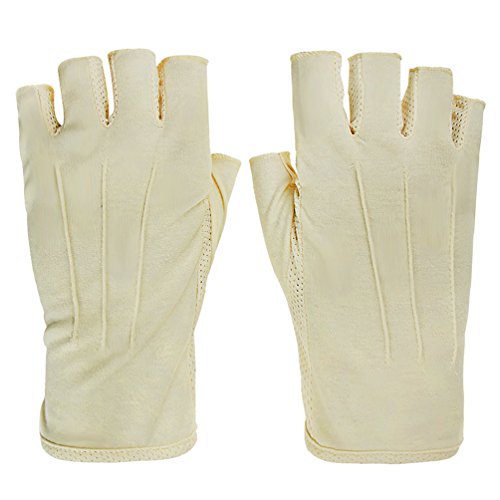 Lightweight Summer Fingerless Gloves Men Women UV Sun Protection Driving Cotton Gloves Nonslip Touchscreen Mittens - color: Beige