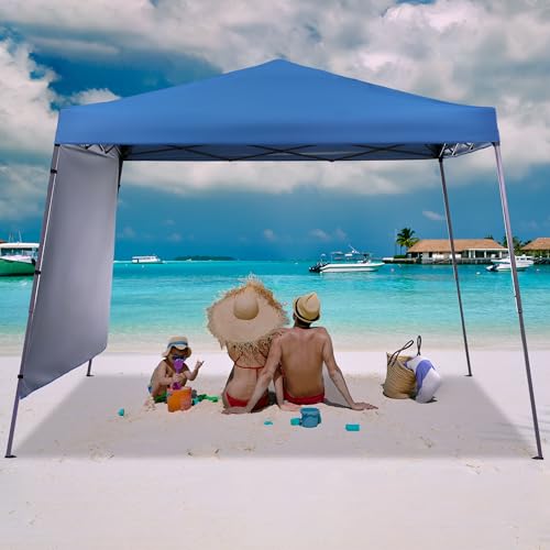GDY 10x10 FT Pop Up Canopy Outdoor Instant Tent Slant Legs with a Sidewall,Equipment Vents, Portable Gazebo Shelter for Patio, Deck, Beach and Garden,Sky Blue.