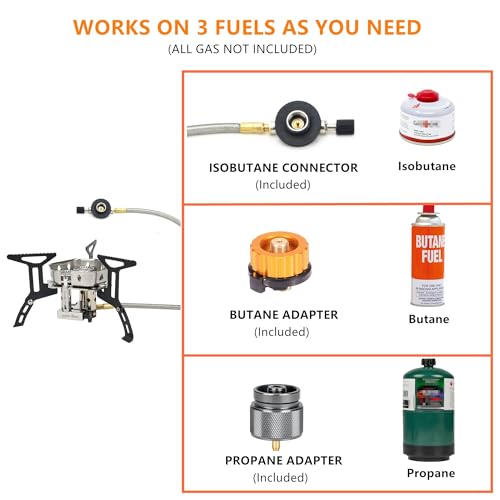 ONLYFIRE OUTDOOR LIVING Portable Camping Gas Stove 6800W, Small Backpacking Stove with Propane Gas Adapter, Mini Foldable Camp Stove with Carry Bag for Picnic Camping Hiking Emergency Use, GS334-2A