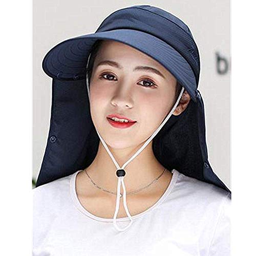 Outdoor UPF 50+ UV Sun Protection Waterproof Breathable Face Neck Flap Cover Folding Sun Hat for Men/Women - color: Navy