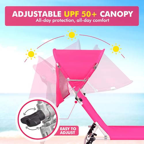 Oversized Extra Wide Tanning Chair with Sun Canopy Face Hole Padded Adjustable Washable, Heavy Duty Layout Folding Lounge Chair for Outside Beach Reading Sunbathing, UPF 50+, XL, Pink, 330 LBS - color: Pink, size: Oversized