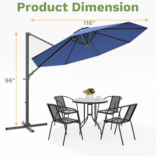 Patiowell 10 FT Patio Umbrella, Outdoor Cantilever Umbrella with 360 Degree Rotation & 5 Adjustable Tilt, Large Hanging Offset Round Sun Umbrella with Frame for Backyard Garden Poolside, Navy Blue - color: Navy Blue, size: 10 FT