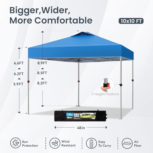 PHI VILLA 10x10 Pop Up Canopy Tent Easy Outdoor Sun Shade for Events Party Tent, 100 Sq. Ft of Shade, Blue - color: Blue, size: 10×10