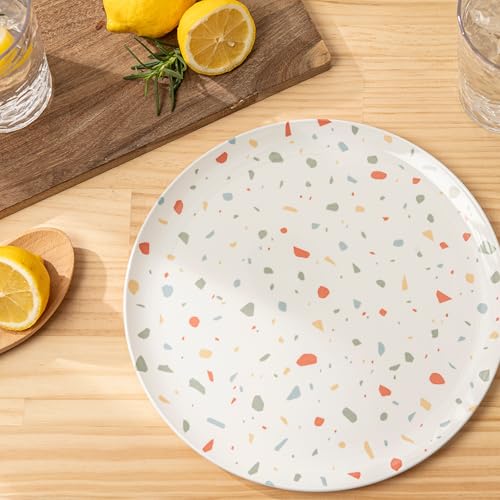 Bzyoo 12-Piece Melamine Dinnerware Set - White Confetti | Lightweight, Durable, BPA-Free | Dishwasher Safe Dish Set for Indoor & Outdoor Use - Perfect for Camping, BBQs, Kids Parties - color: White Confetti