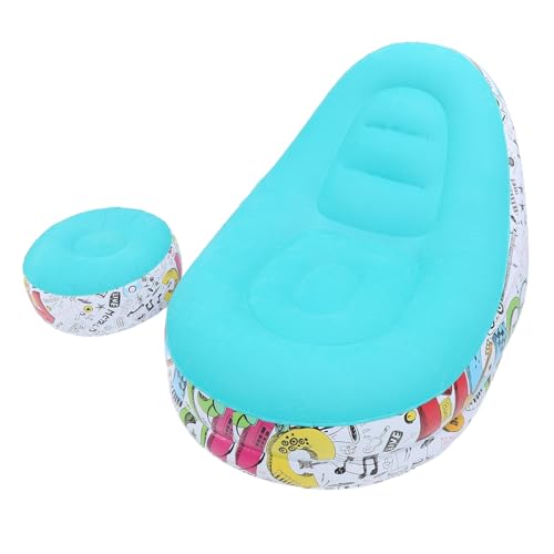 Pomya Foldable Air Lounger Chair with Foot Stool | Inflatable Sofa Bed for Beach, Camping, Outdoor - Flocking Fabric Design (Blue) - color: Blue