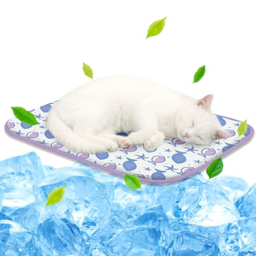 NWK Pet Cooling Mat -Q-Max>0.345 Ice Silk Cooling Mat for Dogs & Cats Portable & Washable Pet Cooling Blanket, Car Seats, Beds for Summer (Purple Fish, 20'' X 16'' X 0.3'') - color: Purple Fish, size: Small (20'' X 16'' X 0.3'')