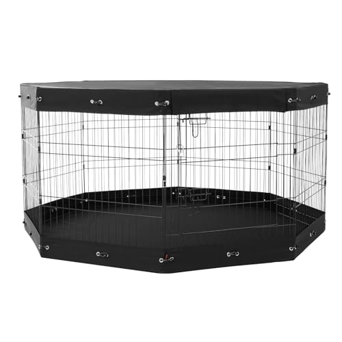 VEVOR Dog Playpen, 8 Pcs 30" H x 24" W Panels Foldable Metal Pet Exercise Pen, Dog Fence Indoor and Outdoor Pen with Door, Bottom Pad and Top Cover, Pet Playpen for Dogs, Cats, Other Small Animals - size: 8 Panels 30*24in, style: Playpen + Top Cover & Bot