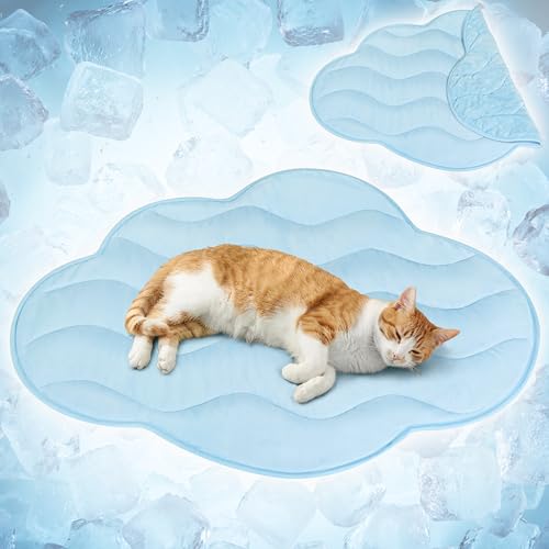 PetAmi Dog Cooling Mat, Cloud Shape, Pet Pad with Cooling Nylon & Soft Fleece, Q-Max > 0.4 Reversible All Season Blanket for Dogs & Cats, Small 30x40 in, Light Blue - color: Light Blue, size: Small