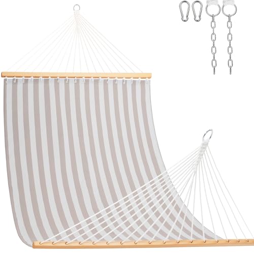 Lazy Daze Hammocks Quick Dry Hammock with Spreader Bar Textliene Fabric Double 2 Person Hammock with Chains Outdoor Patio Poolside Backyard Beach 450 lbs Capacity, Beige White Stripes - color: Beige White Stripes