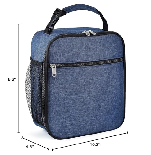 Navy Blue Insulated Lunch Bag, Leakproof Portable Cooler Box with Handle for Men, Women, Boys, Girls, 10.2" L x 4.3" W x 8.6" H - color: Navy Blue