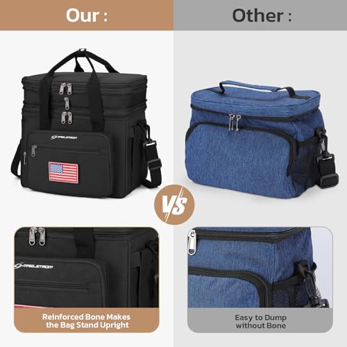 Maelstrom Lunch Box, 23L Insulated Lunch Bag, Expandable Double Deck Cooler Bag, Lightweight Leakproof Tote Bag With Side Tissue Pocket, Suit For Men and Women (F Black with DIY Hook-and-Loop) - color: F Black with DIY Hook-and-Loop