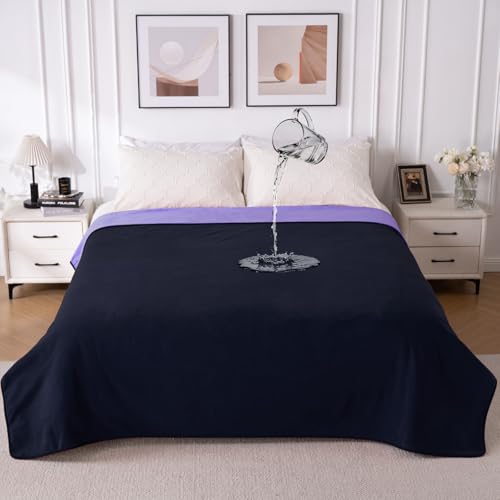 QiyI Waterproof Blanket for Bed King Size, Washable Reversible Bed Cover, Large Leakproof Stain-Resistant Furniture Protector for Travel & Camping, 80"x90", Dk Purple/Lt Purple - color: Dark Purple/Light Purple, size: 80"×90"