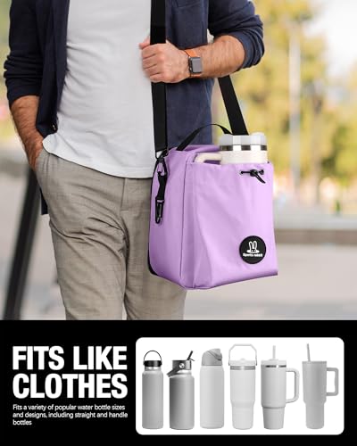 Sports Rabbit Insulated Lunch Bag for Women – Front Pocket Compatible with 40/30OZ Owala Bottles – Leakproof Cooler Tote, Water-Resistant Wax-Coated Oxford – Perfect for Work, Travel, Picnics (Purple) - color: Purple