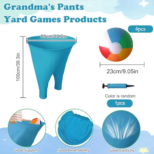 Granny Pants Yard Game Set Giant Outdoor Party Activity for Kids and Adults, Big Pants Ball Catching Set with 4 Balloons and Pump, Funny Lawn Activity, Ring Toss Games (Blue) - color: Blue