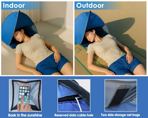 Mini Tent for Pets Small Dog Tent for Beach Portable Pop Up Sun Shade Shelter with Phone Compartment for Puppy and Large Cats Small Animals Sun Canopy for Camping and Outdoor - style: blue
