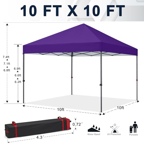COOSHADE Durable Easy Pop Up Canopy Tent 10x10Ft, Purple - color: Purple, size: 10x10Ft