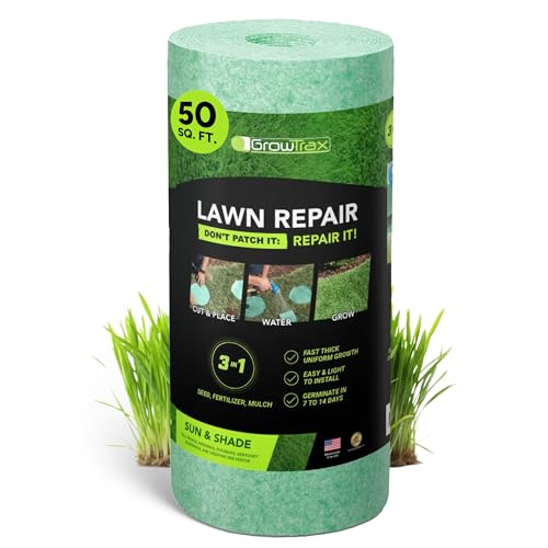 Growtrax Biodegradable Grass Seed Mat, Year Round Green - 50 Sq Ft Quick Fix Roll - Growing Solution for Lawns, Dog Patches and Shade - Just Roll Water & Grow -Not Fake or Artificial Grass - size: 50sqft