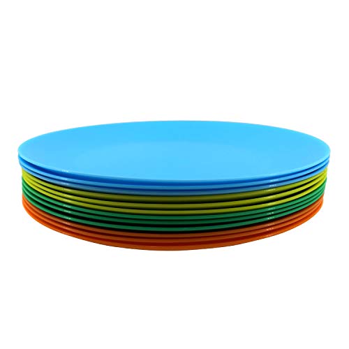 AOYITE Plastic Dinner Plates Reusable BPA Free Dishwasher Safe Microwaveable Plate for Any Occasion, BBQ, Travel, and Events (Multicolor set of 12) - color: Neon Summer Tones