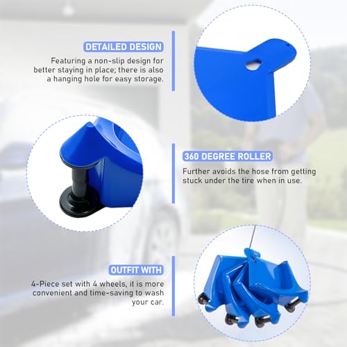 KVAEY 4 PCS Car Hose Guide, Durable Plastic Tire Hose Guide Preventing Stucking and Snagging Under Tires, Non-Slip Hose Guide for Car Wash Detail Fits SUV Pickup Truck RV ATV (Blue) - color: Blue