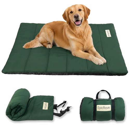 RovePad Trail Dog Bed Mat 43"x27" – Waterproof Non Slip Outdoor Travel Mat for Camping & Car – Silent Peachskin Roll-Up Pad for Medium & Large Dogs, Machine Washable - color: Green