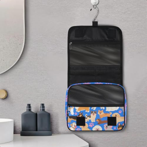 Lovely Dogs Pattern Kids Toiletry Bag for Boys, Waterproof Travel Shaving Organizer with Hanging Hook, Portable Dopp Kit Cosmetic Bag for School Sports Camping Trips - color: Lovely Dogs Pattern