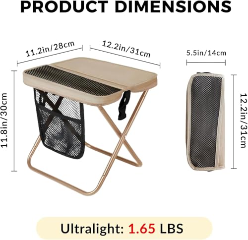D & D Mart Compact Folding Camping Stool for Adults, 1.65 LBS Ultralight Collapsible Portable Seat with Mesh Storage Pocket & Carry Bag – Fishing Hunting Travel Concerts Picnic BBQ Outdoor - color: Khaki