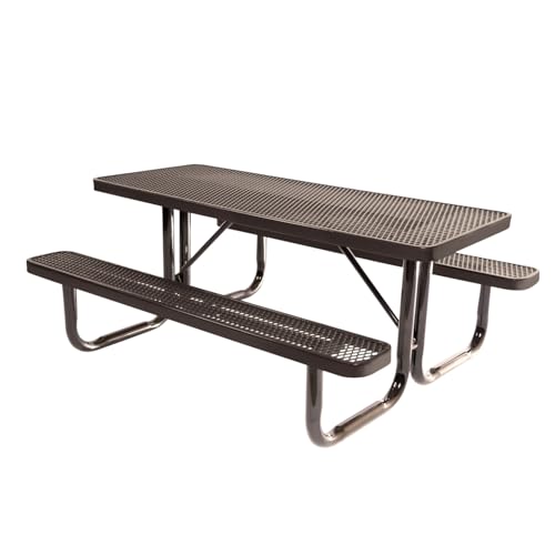 COATEDOUTDOORFURNITURE Heavy-Duty Portable Outdoor Picnic Table, Thermoplastic Coated Expanded Metal Commercial-Grade Patio Dining Furniture Made in America (6ft Rectangular, Brown) - color: Brown, size: 6 Ft, Rectangle, Expanded Steel