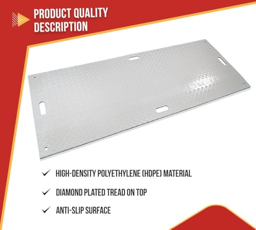 Mytee Products 4' x 8' White Ground Protection Mats with Diamond Plated Tread Design - High Density Polyethylene Mat, Easily Supports 90 Ton Loads on Lawns, Dirt, and Any Other Areas - color: White, size: 1 - Pack