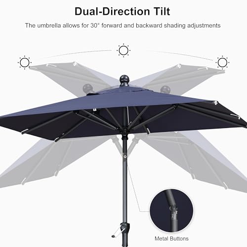 PURPLE LEAF 8' x 5' Rectangular Patio Umbrella Outdoor Table Umbrella Aluminum Frame Market Umbrella Sun Umbrella with 8 Sturdy Ribs & Tilt for Garden Deck Lawn & Pool Navy Blue - color: Navy Blue, size: 5' x 8'