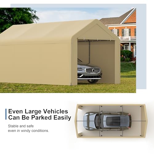 Carport, 10‘ x 20’ Heavy Duty Portable Garage All-Season Car Canopy w/Removable Sidewall & Doors, Carport Canopy Party Tent w/Water-Resistant Tarp for Backyard (Yellow, 10‘ x 20’) - color: Yellow, size: 10' x 20' /with side