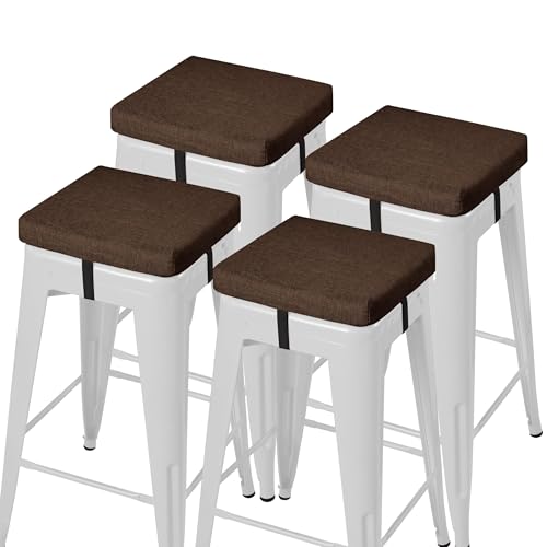 AddGrace Anti-Slip Bar Stool Cushions Square Bar Stool Seat Cushions with Ties Set of 4 Small Square Chair Pads with Machine Washable Cover 12"X12"X2" (Coffee) - color: Coffee